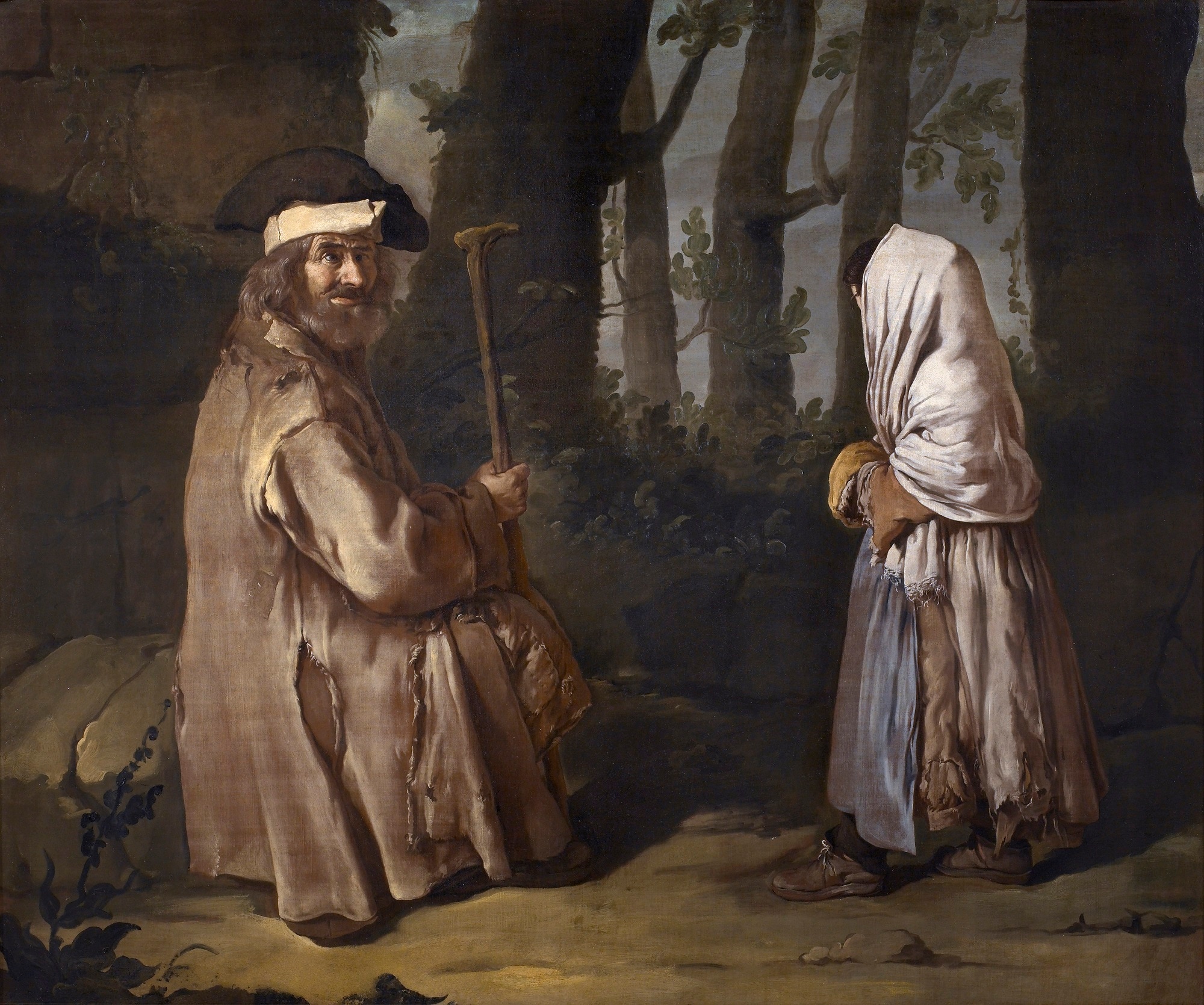 Giacomo Ceruti, Due poveri in un bosco, 1730 ca., olio su tela, 189,3cmx156,5cm. (Ciclo di Padernello), Pinacoteca Tosio Martinengo, Brescia