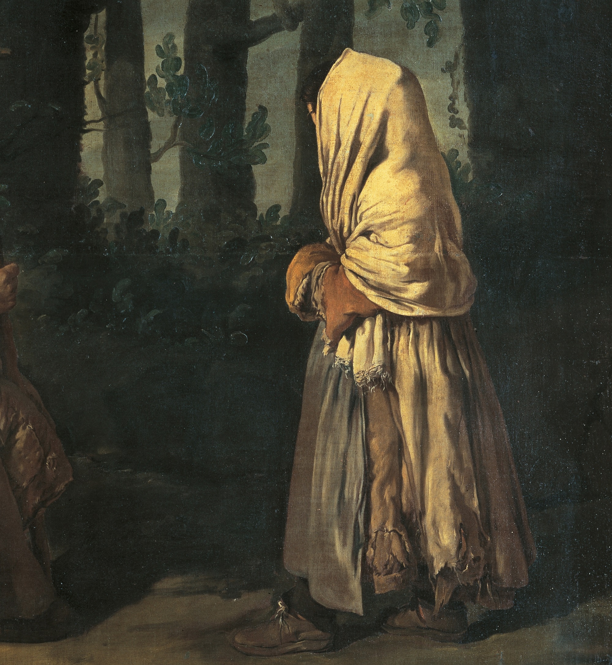 Giacomo Ceruti, dettaglio, Due poveri in un bosco, 1730 ca., olio su tela, 189,3cmx156,5cm. (Ciclo di Padernello), Pinacoteca Tosio Martinengo, Brescia
