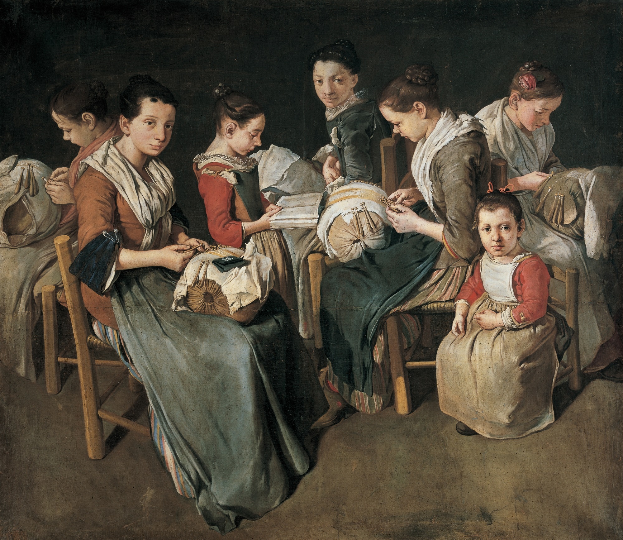Giacomo Ceruti, Donne che lavorano al tombolo, 1720-’30, olio su tela, 150×200cm., Collezione privata