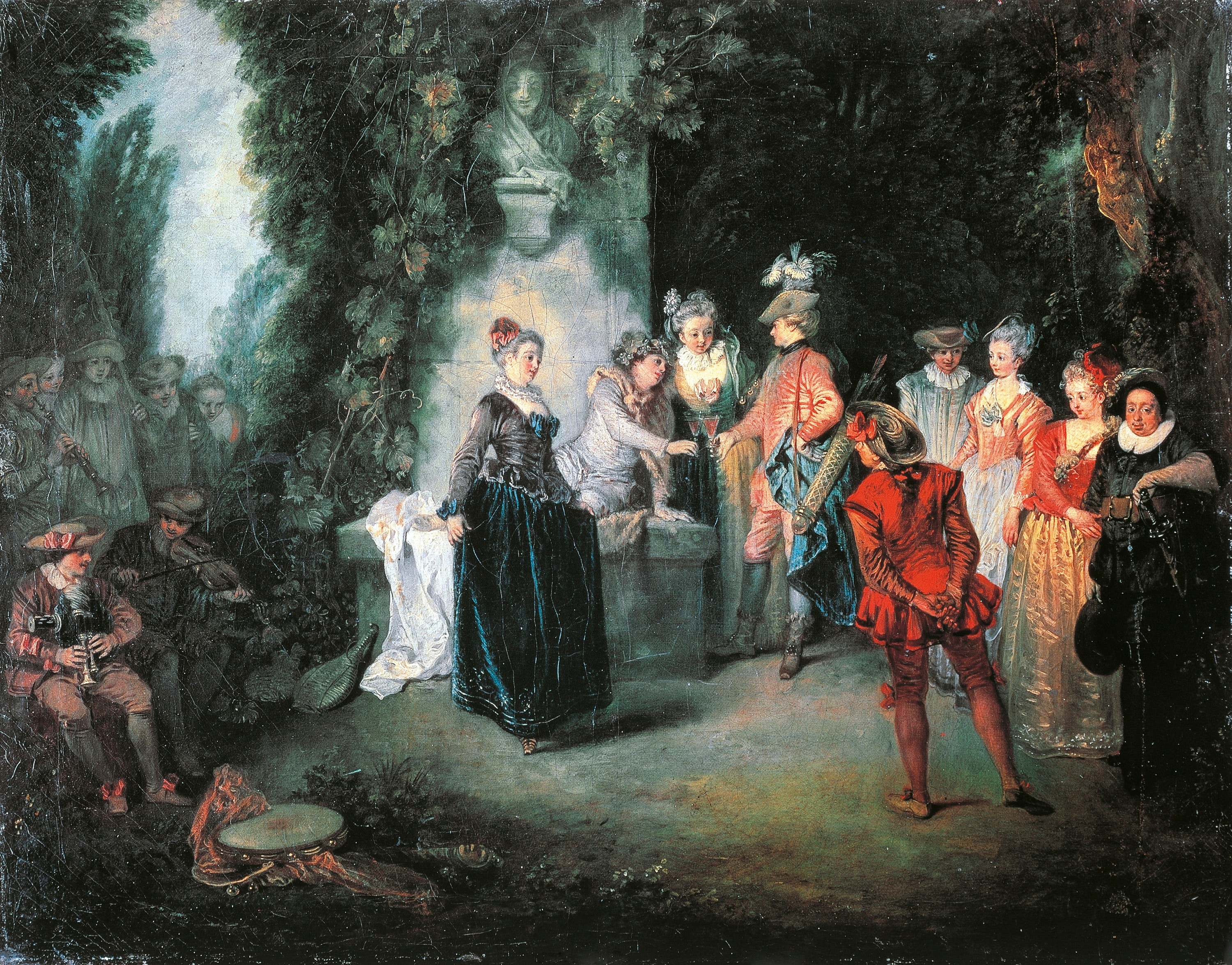 Antoine Watteau, L'amore al teatro francese, 1719, olio su tela, 37x48 cm., Statliche Museen, Berlino