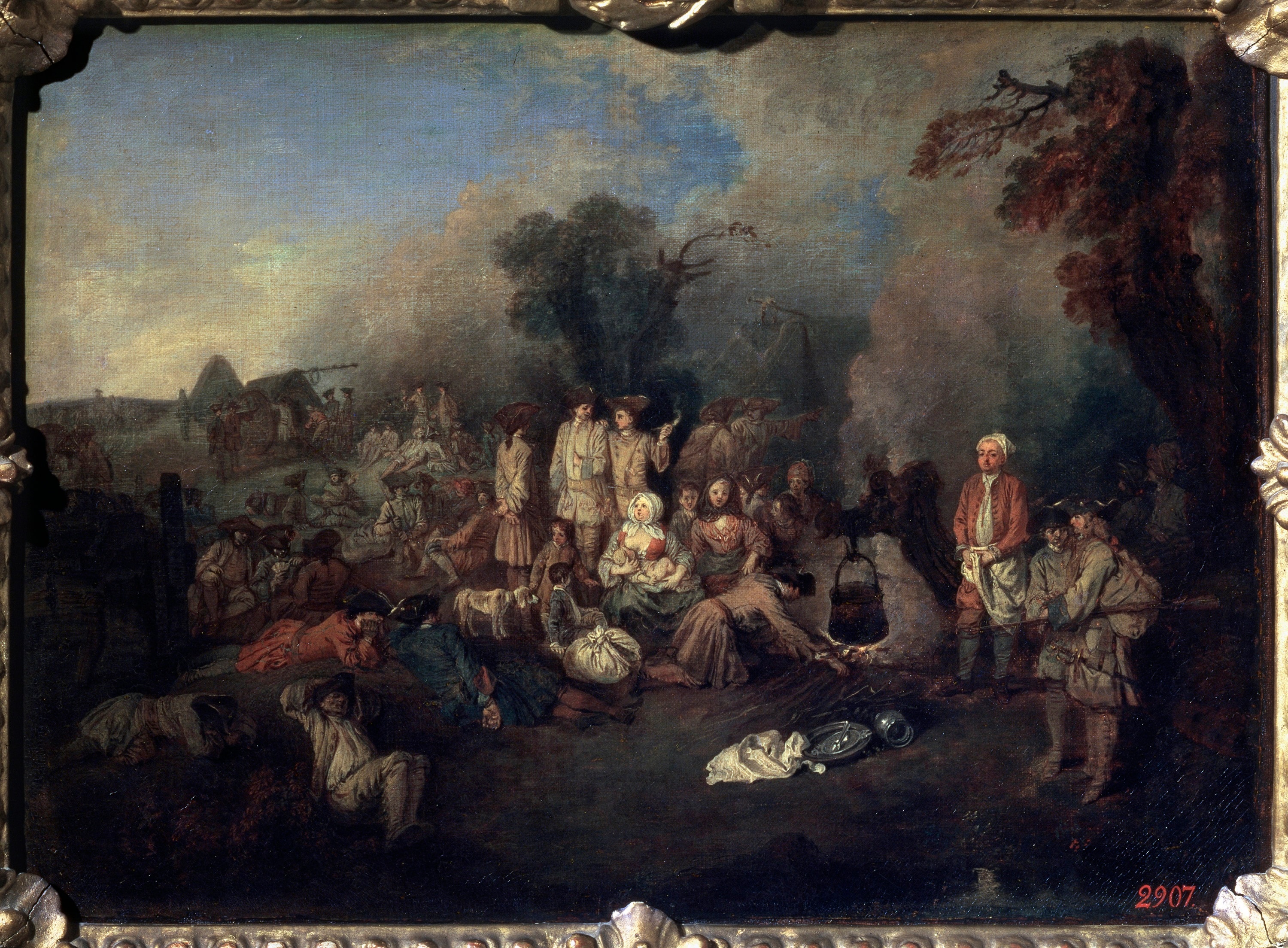 Antoine Watteau, Il bivacco, 1709, olio su tela, 32x45cm., Museo Nazionale delle Belle Arti Pushkin, Mosca