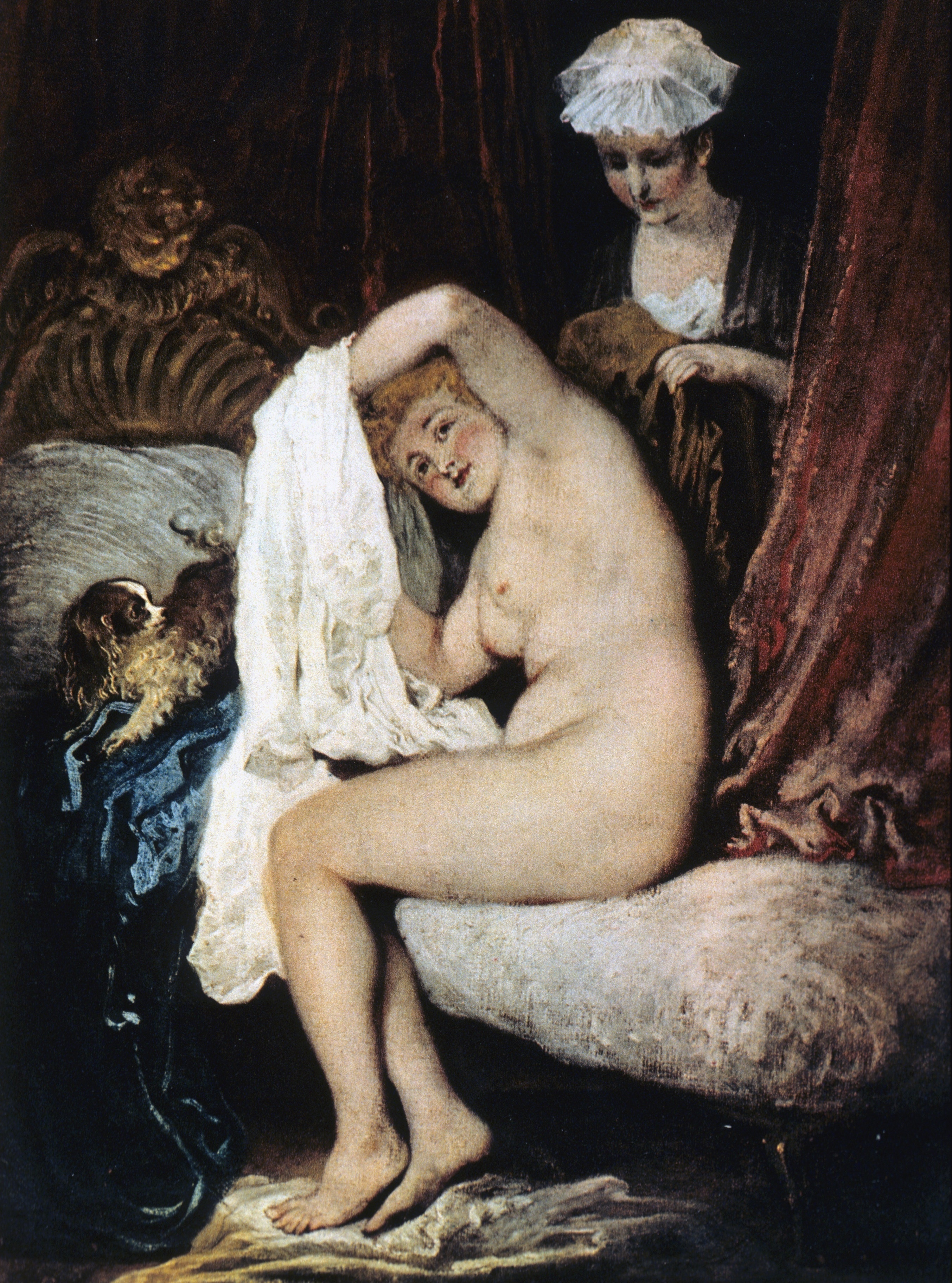 Antoine Watteau, Donna nuda che si toglie la camicia, 1717-19 ca., olio su tela, 45,2x 37,8cm., Wallace Collection, Londra