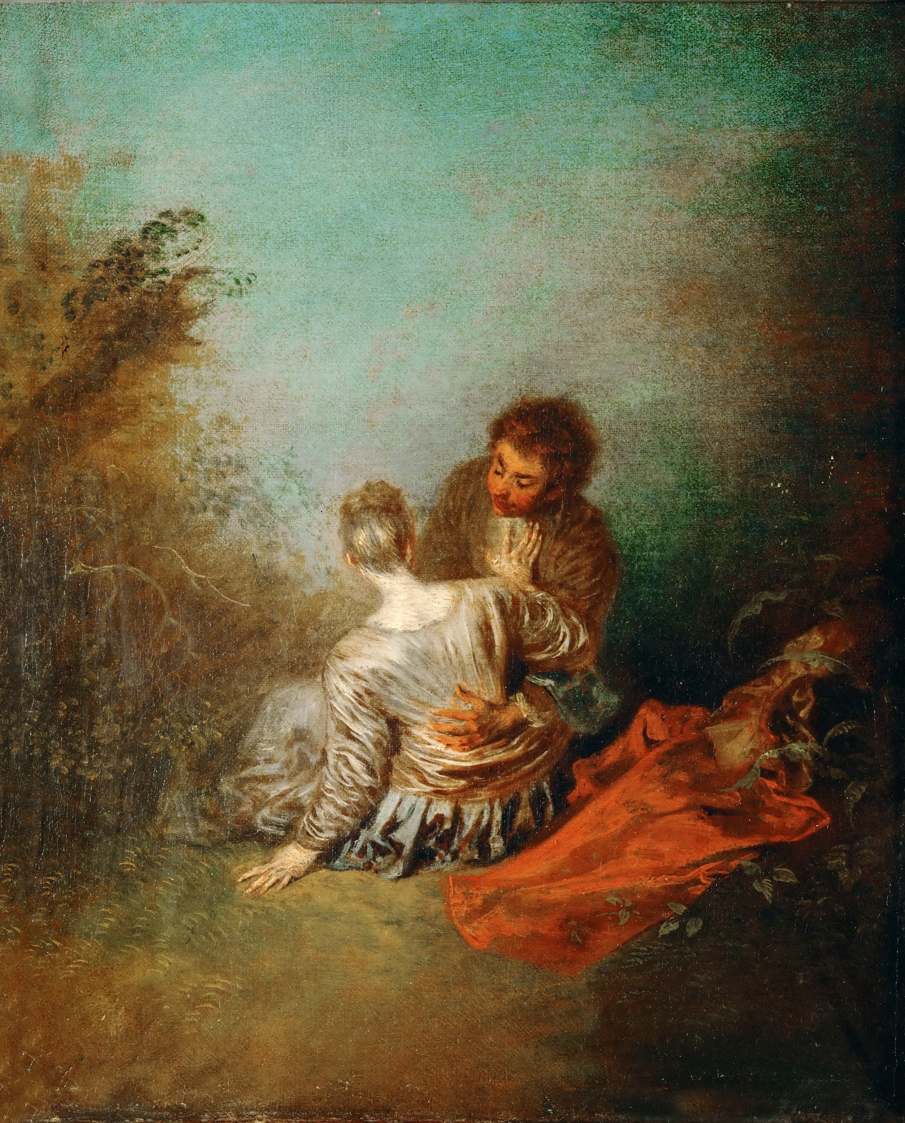 Antoine Watteau, Il passo falso, 1717-18 ca., olio su tela, 50x41cm., Museo del Louvre, Parigi 