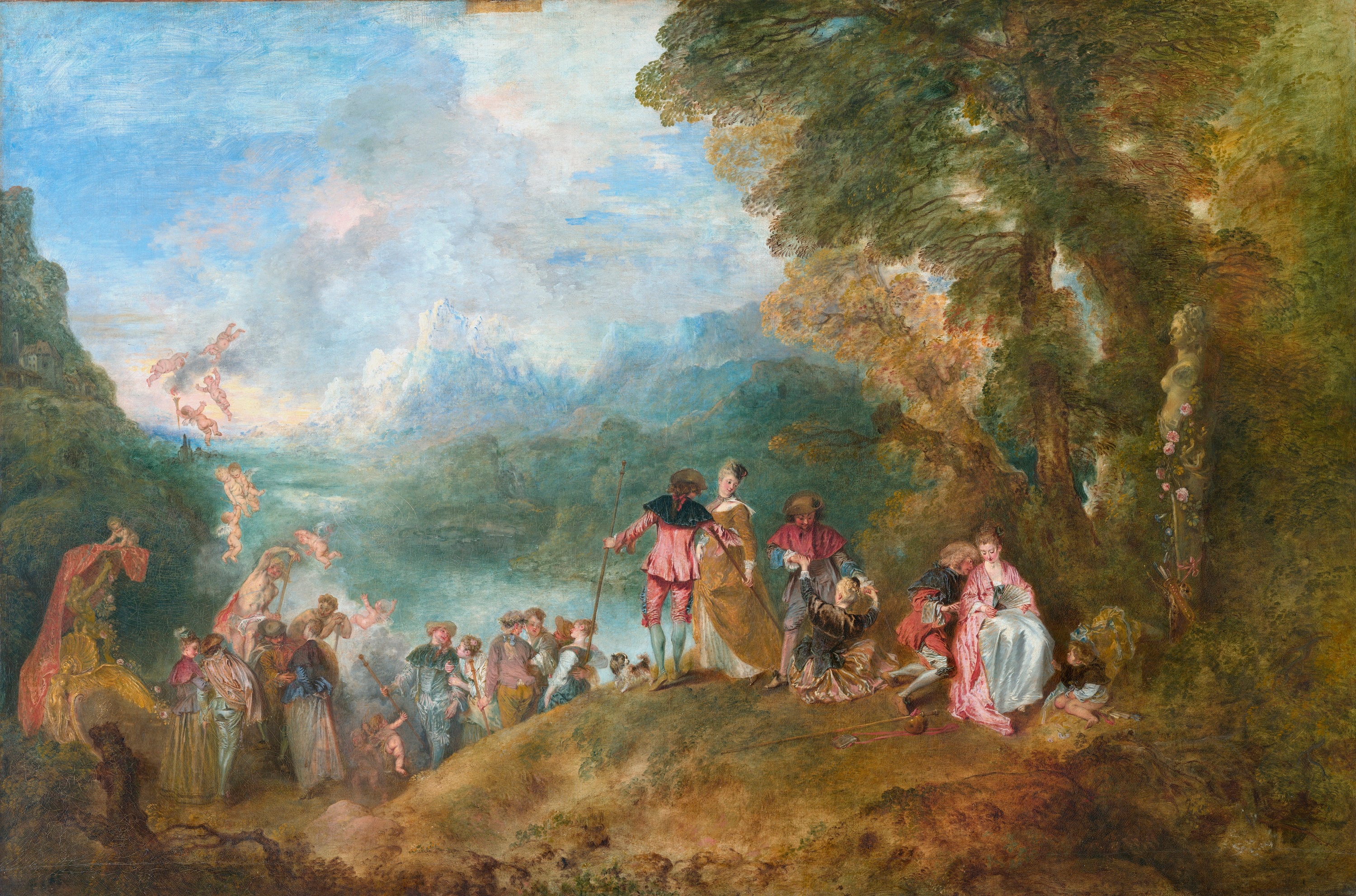 Antoine Watteau, Imbarco per Citera, 1717, olio tela, 129x194 cm., Museo del 8. Louvre, Parigi