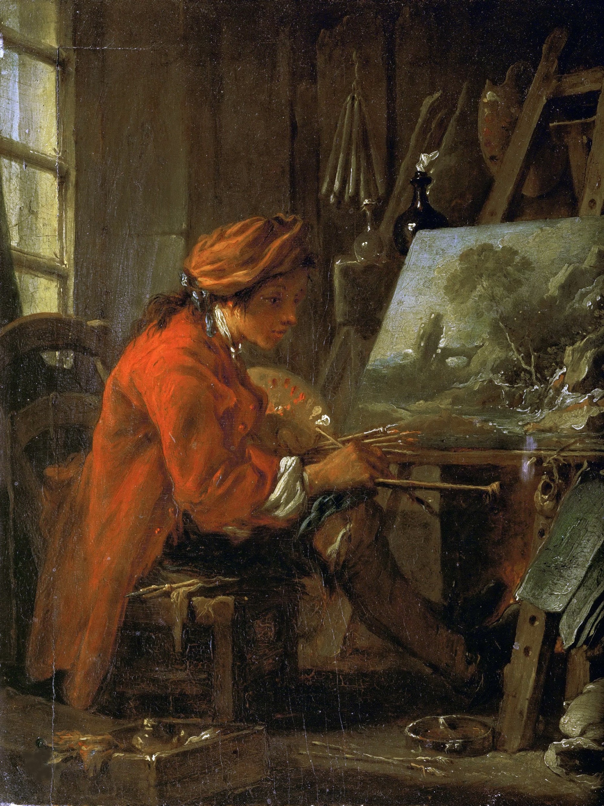 François Boucher, ll pittore nello studio (Autoritratto), 1730 circa, olio su tela, 27x22cm., Musée du Louvre, Parigi