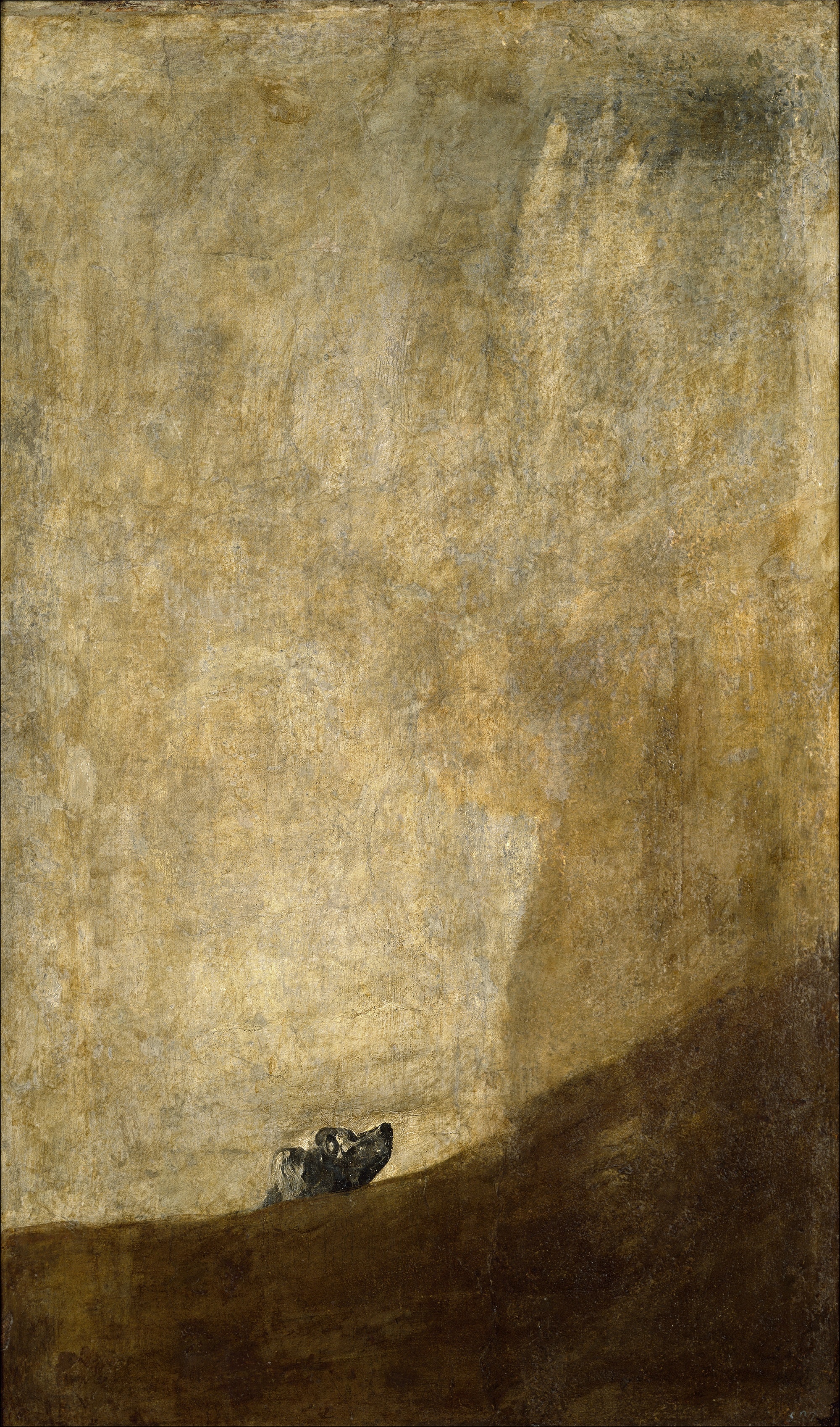 Francisco Goya, Il Cane interrato nella sabbia, 1820-‘21, Quinta del sordo, olio su muro trasportato su tela, 134x80cm., Museo del Prado, Madrid