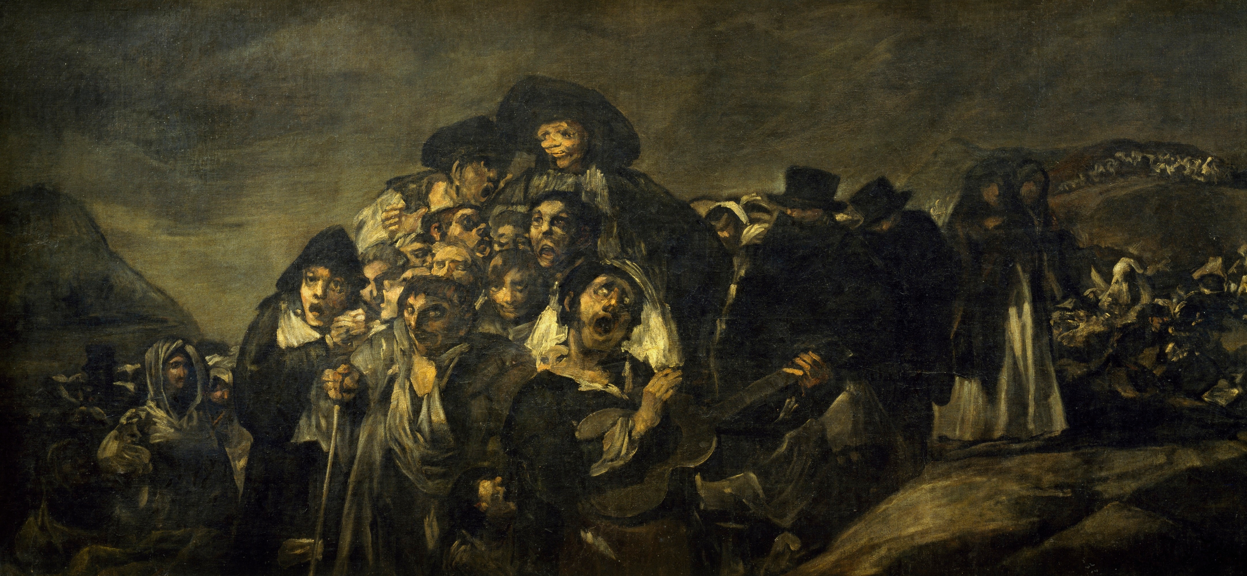 Francisco Goya, Pellegrinaggio a San Isidro, 1819-‘23, Quinta del sordo, olio su muro trasportato su tela, 140x438cm., Museo del Prado, Madrid