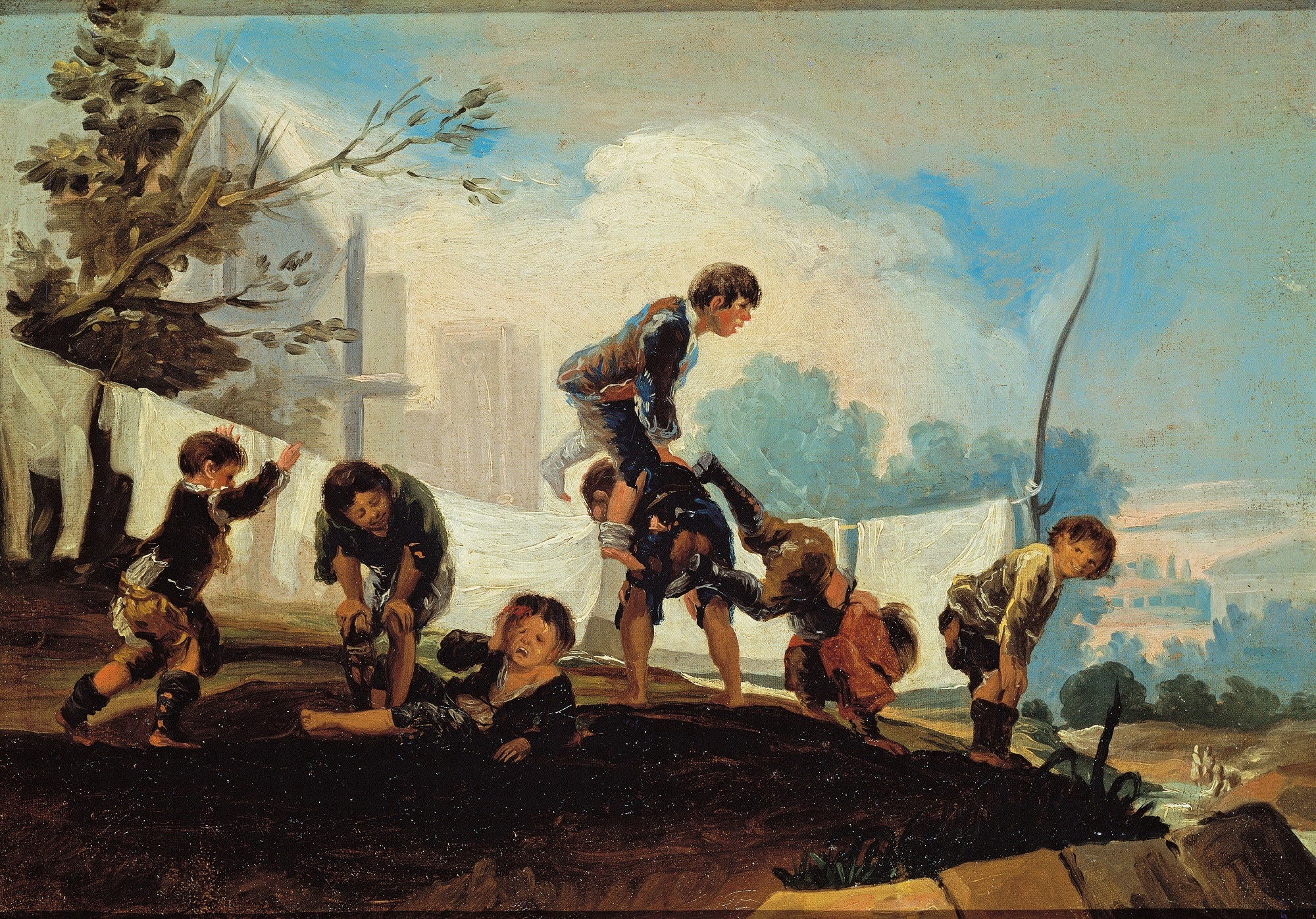 Francisco Goya, Ragazzi che giocano alla cavallina, 1780, olio su tela, 29x 41cm., Museum of Fine Arts, Valencia