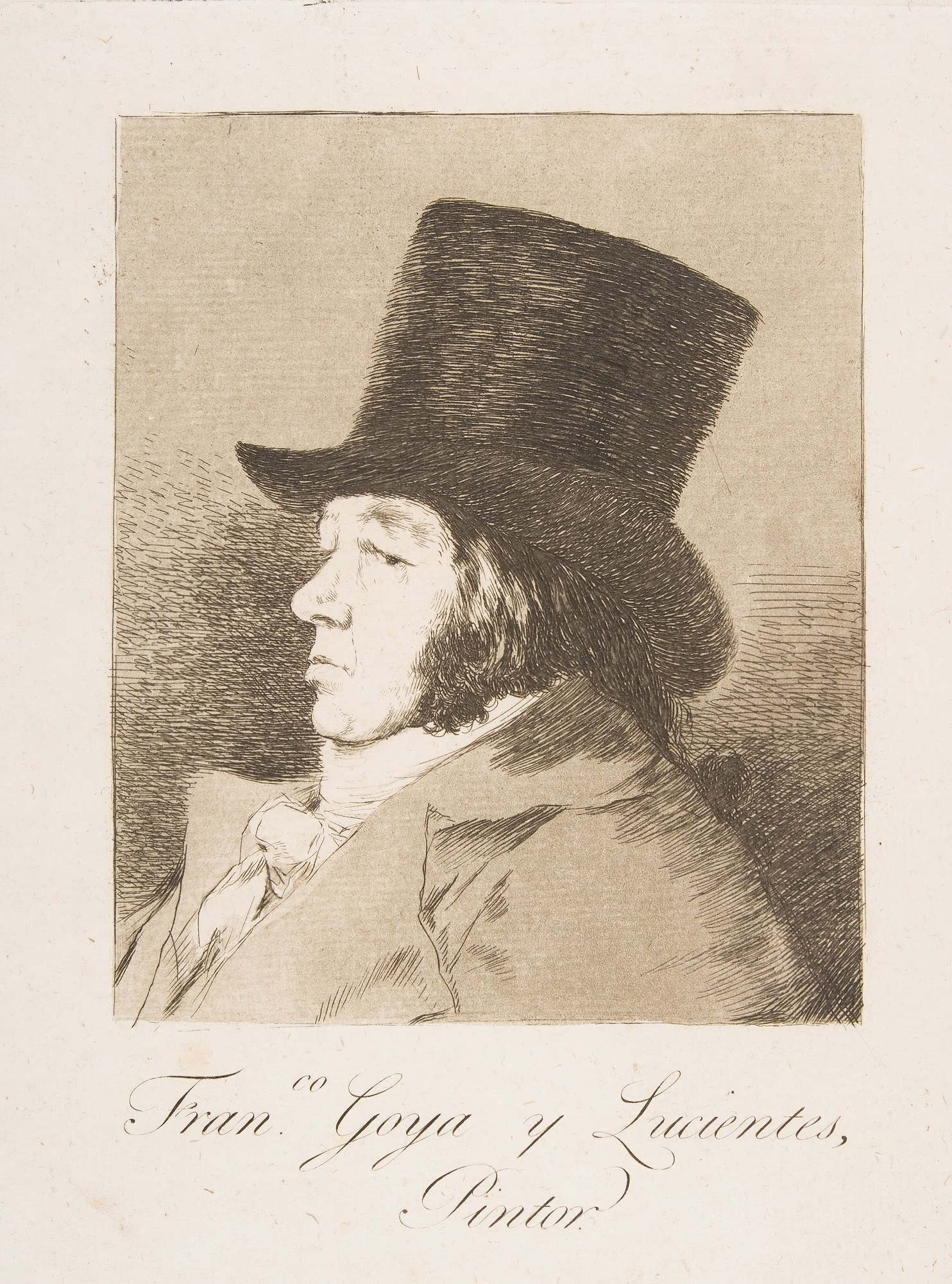 Francisco Goya, Autoritratto di Goya, 1797-'99, acquaforte e acquatinta su carta, foglio n. 1, serie “I Capricci” 