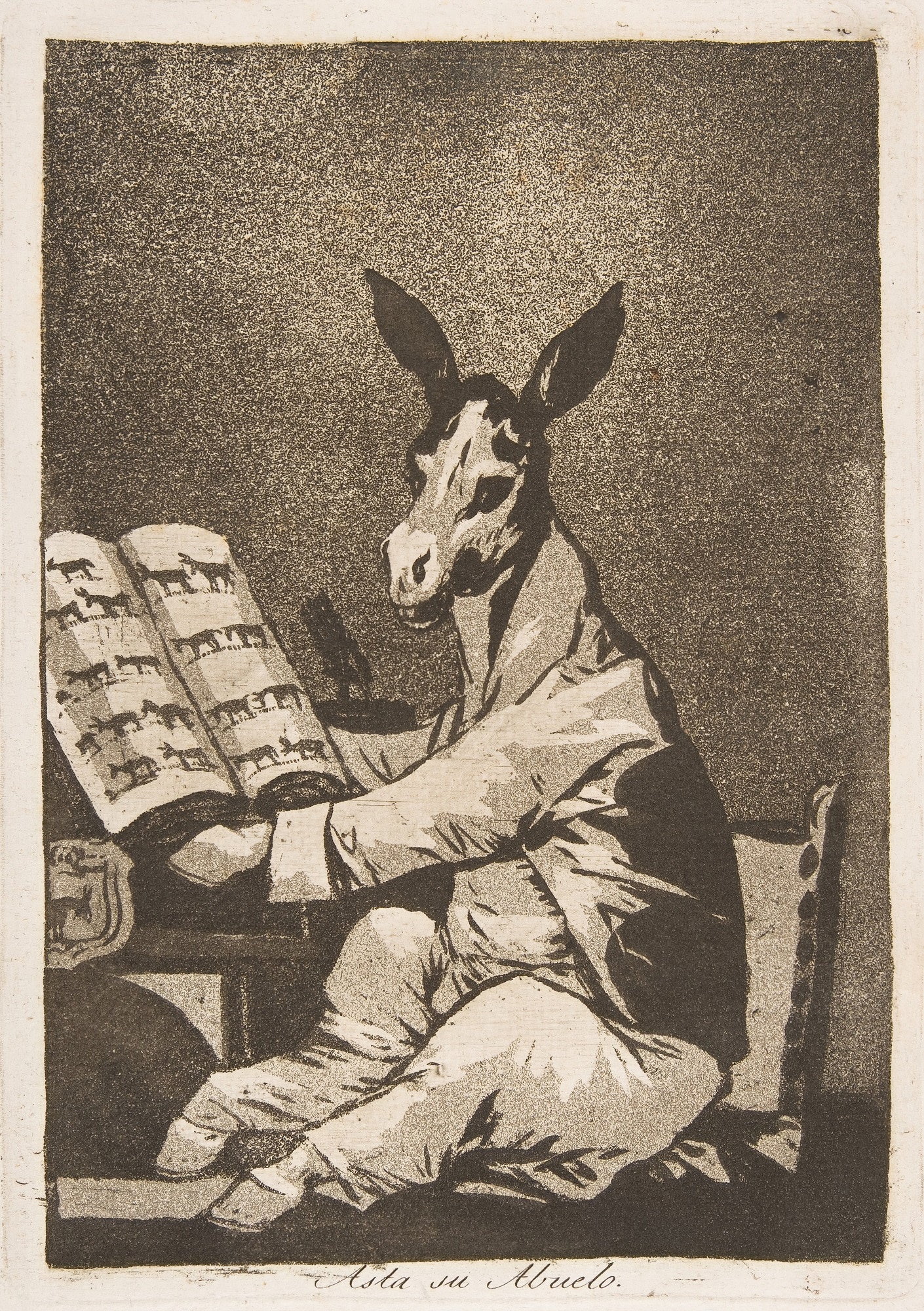 Francisco Goya, E così era suo nonno, 1799, acquaforte e acquatinta su carta, foglio n. 39, serie “I Capricci” 