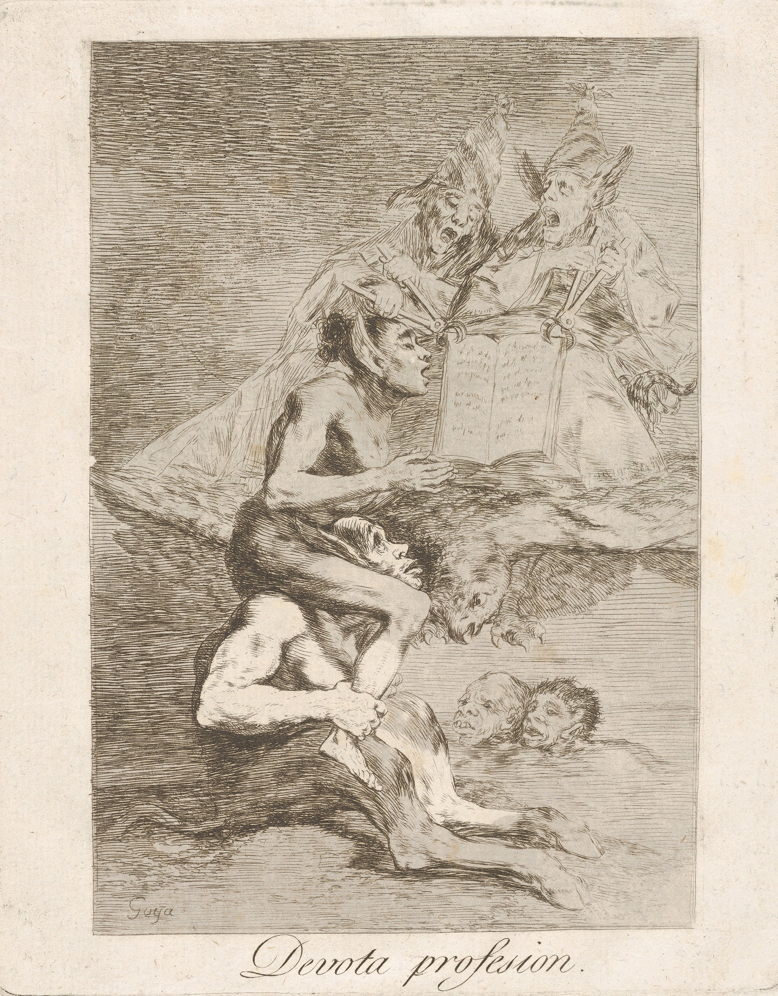 Francisco Goya, Professione devota, 1799, acquaforte e acquatinta su carta, foglio n. 70, serie “I Capricci” 