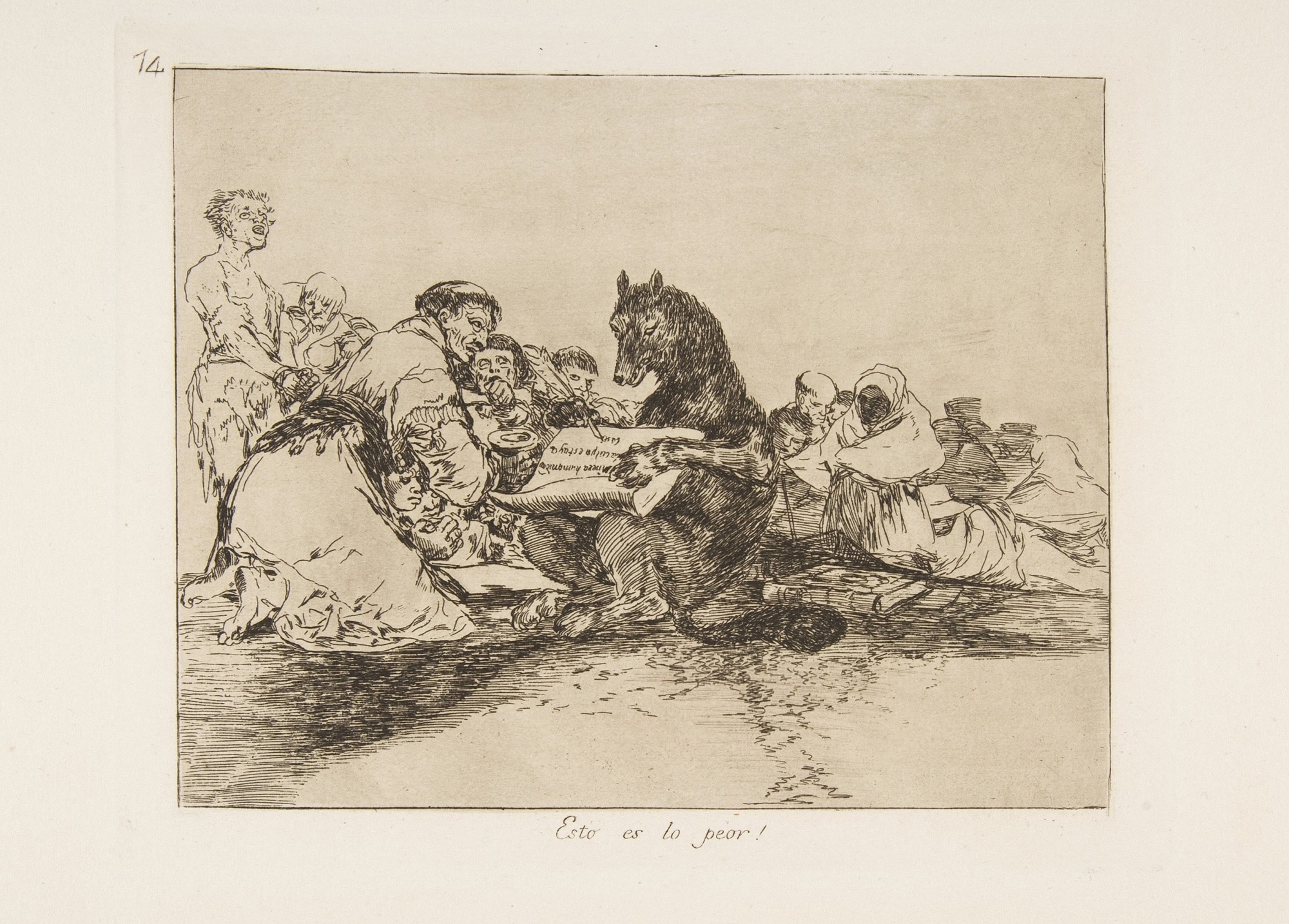 Francisco Goya, Questa è la cosa peggiore!, 1810-1820 circa, acquaforte e acquatinta su carta, foglio n. 74, serie “I disastri della guerra”