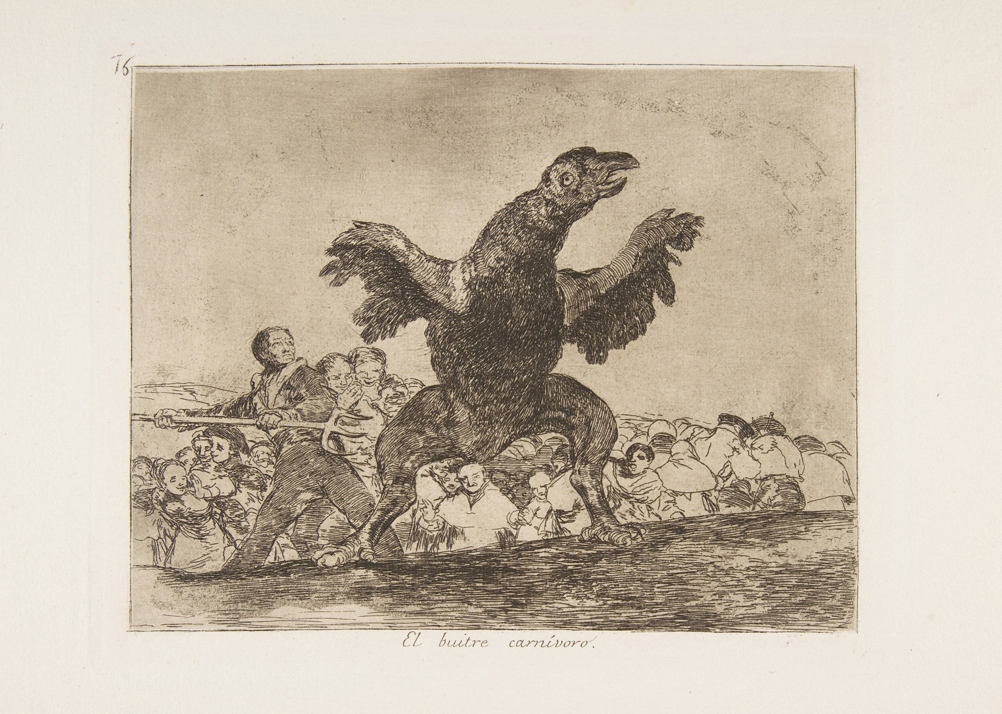 Francisco Goya, L’avvoltoio carnivoro, 1810-1820 circa, acquaforte e acquatinta su carta, foglio n. 76, serie “I disastri della guerra”