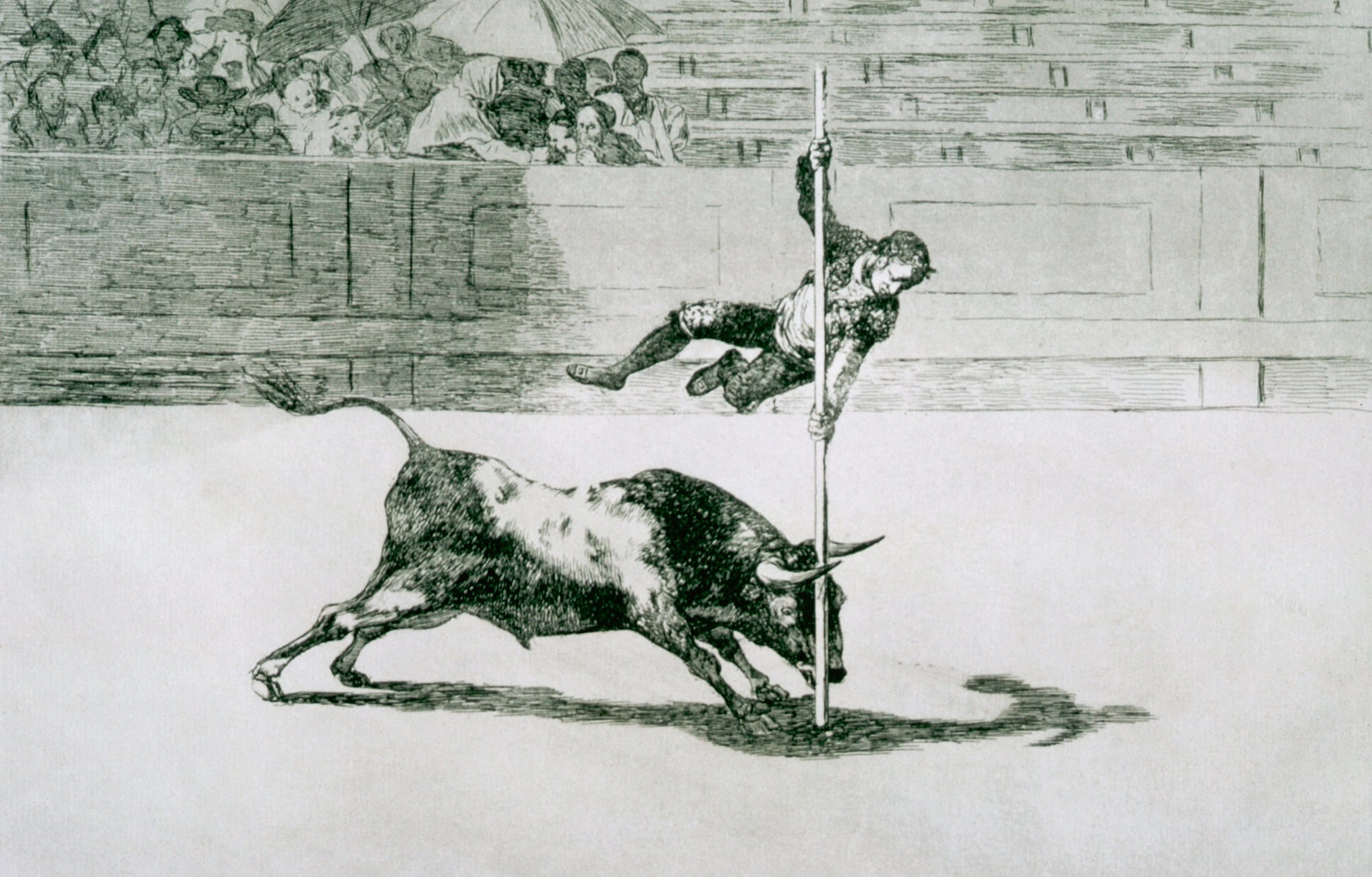 Francisco Goya, L'agilità e l'audacia di Juanito Apinani sul ring di Madrid, 1815-1816, acquaforte e acquatinta, foglio n. 20, serie “La tauromachia”