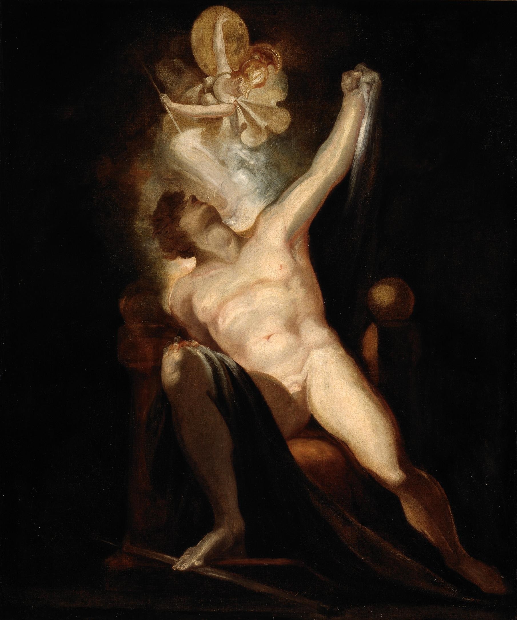 Johann Heinrich Füssli, Satana e la nascita del peccato, 1779-‘99, da “Paradiso perduto” di John Milton, serie “Milton Gallery”, olio su tela, 141,9x117,2cm., Dallas Museum of Art, Texas