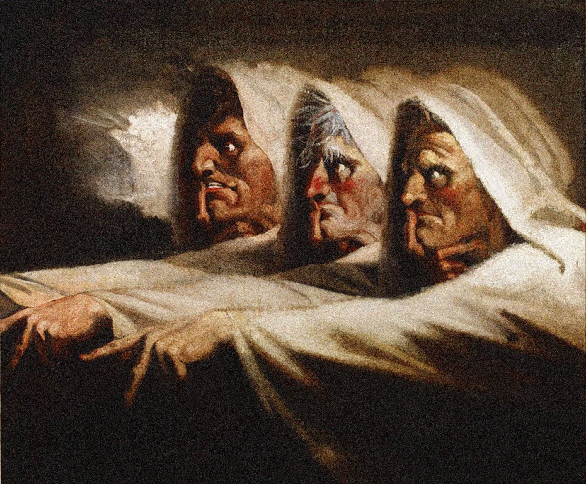 Johann Heinrich Füssli, Le Tre Streghe, 1783, da “Macbeth” di Shakespeare, olio su tela, 65x91,5cm., Kunsthaus, Zurigo