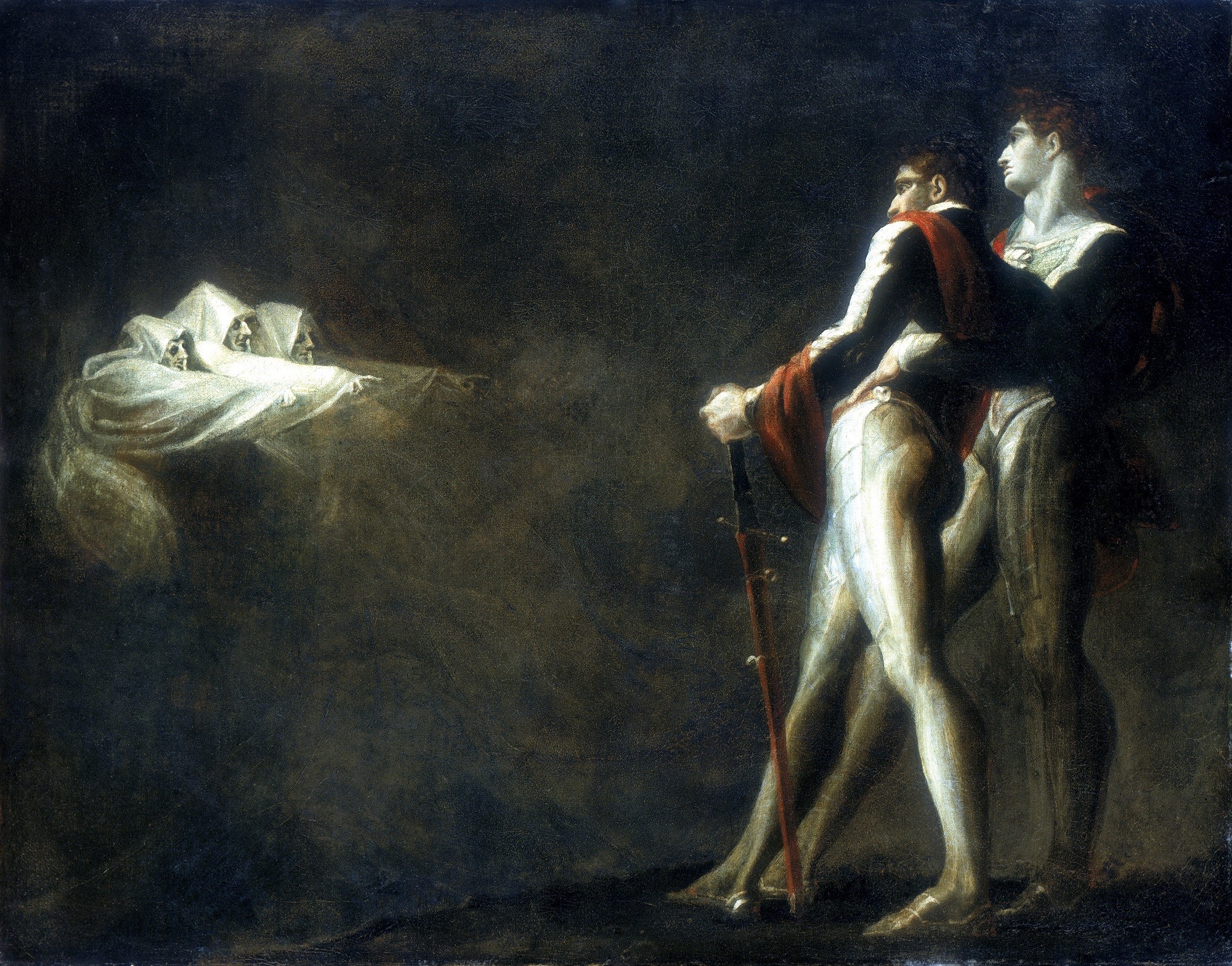 Johann Heinrich Füssli, Le tre streghe appaiono a Macbeth e Banquo, 1800-’10, da “Macbeth” di Shakespeare, olio su tela, 87,1x112cm., Collezione privata