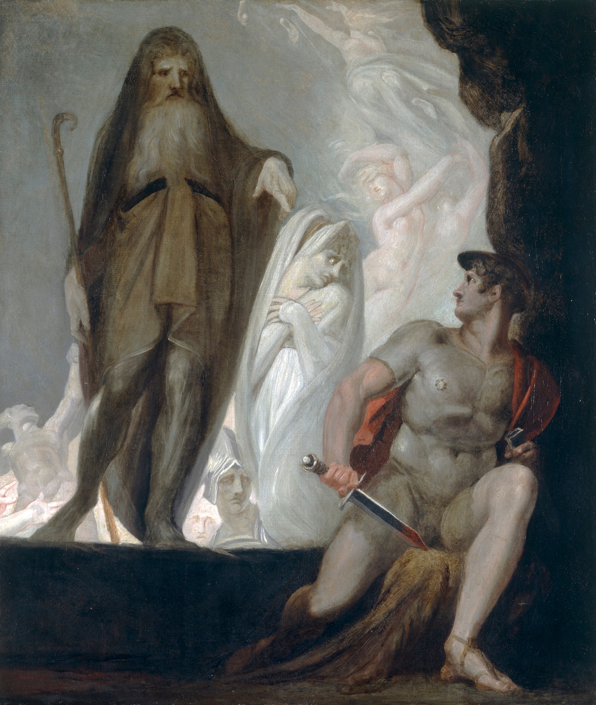 Johann Heinrich Füssli, Tiresia predice il futuro a Ulisse, 1803, da ”Odissea” di Omero, olio su tela, 192×227,3cm., National Museum of Wales, Cardiff