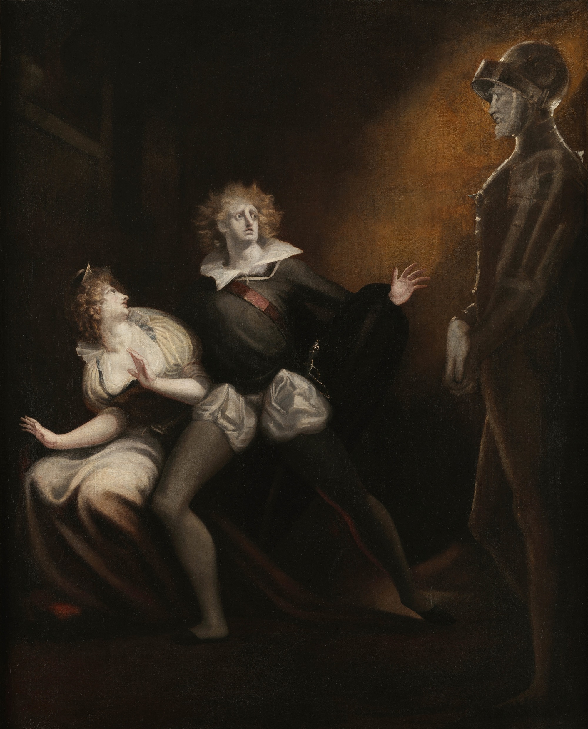 Johann Heinrich Füssli, Gertrude, Amleto e il fantasma del padre di Amleto, 1793, da “Amleto” di Shakespeare, olio su tela, 165,5×134., Fondazione Magnani Rocca, Mamiano di Traversetolo, Parma 